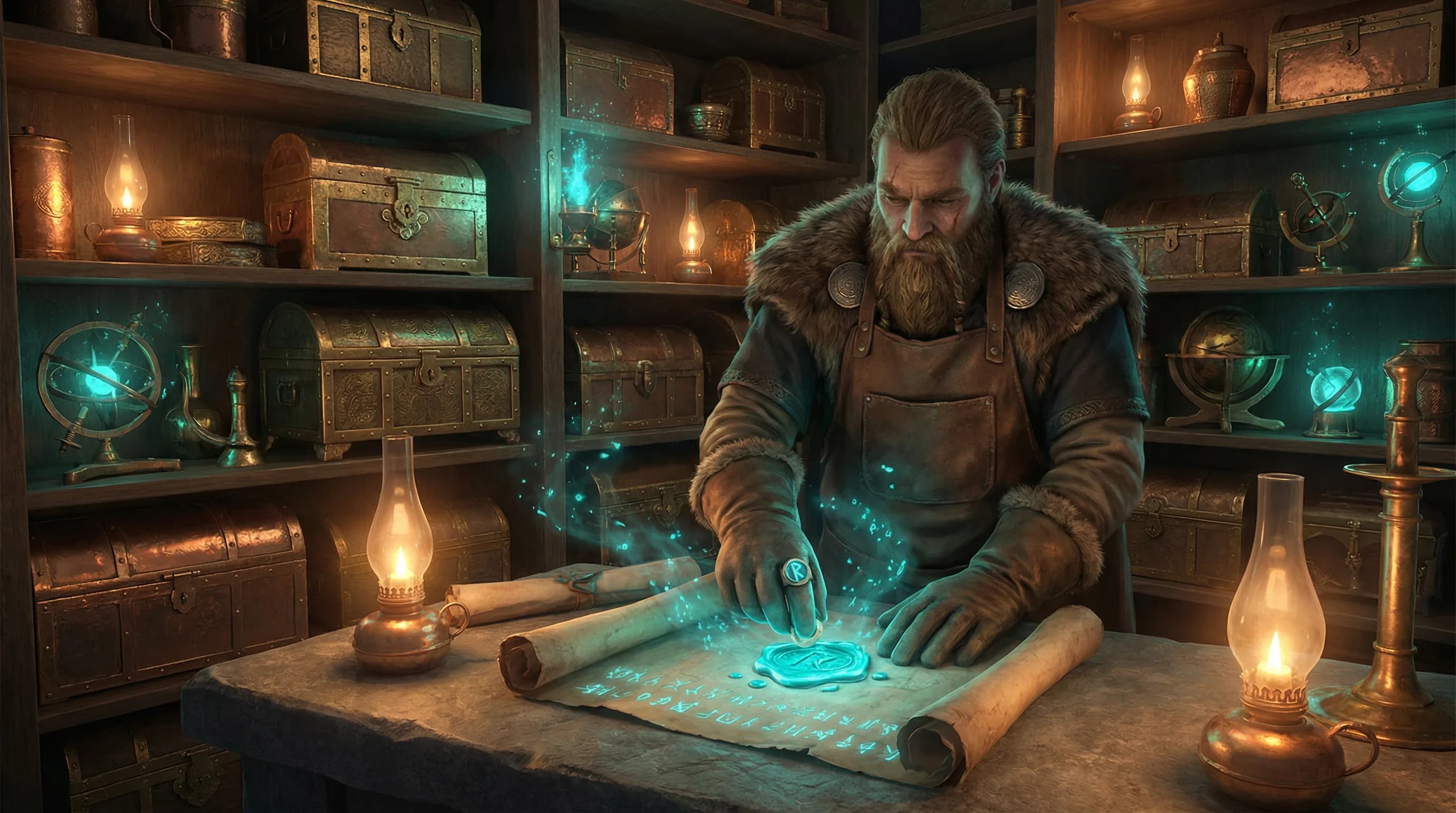 Ancient scroll sealed with glowing runes