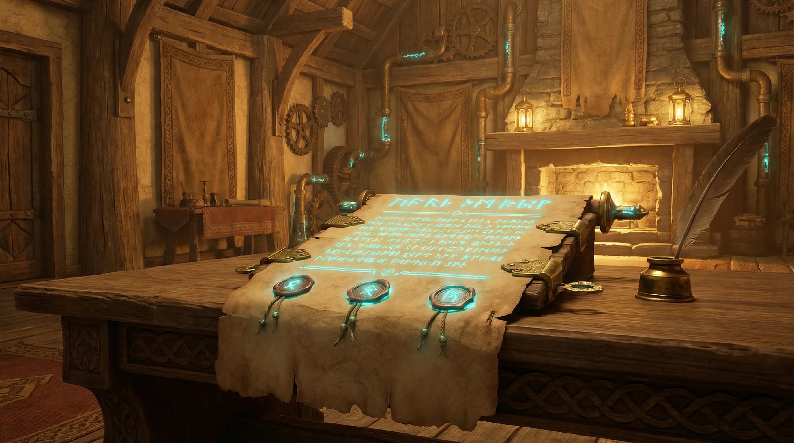 Ancient parchment contract with runic seals
